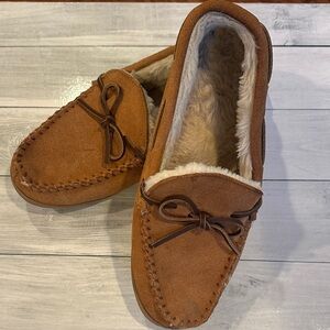 J. Crew Sz 9 Tan Moccasin Fur Slippers